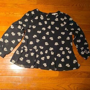 Loft Black Flower Blouse Top L
